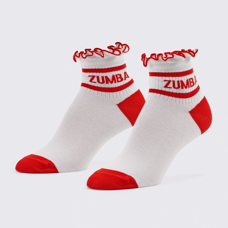 Zumba Ruffle Ankle Socks - White/Red